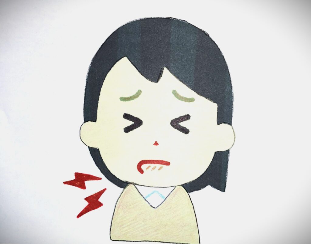 歯髄炎で痛み出した様子をイラストで表現しています。