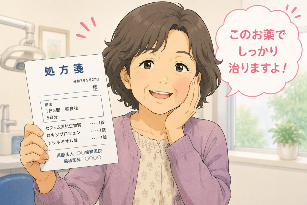 処方してもらって治療がうまく行くことを期待している患者の図