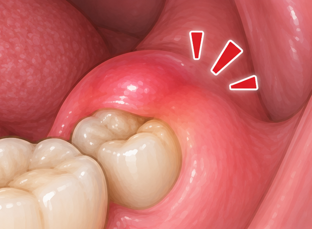 半埋伏の智歯の周りの歯茎が腫れている様子